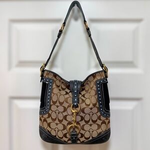 Coach Legacy Perforated Leather Signature Canvas Hobo Vintage Y2K
